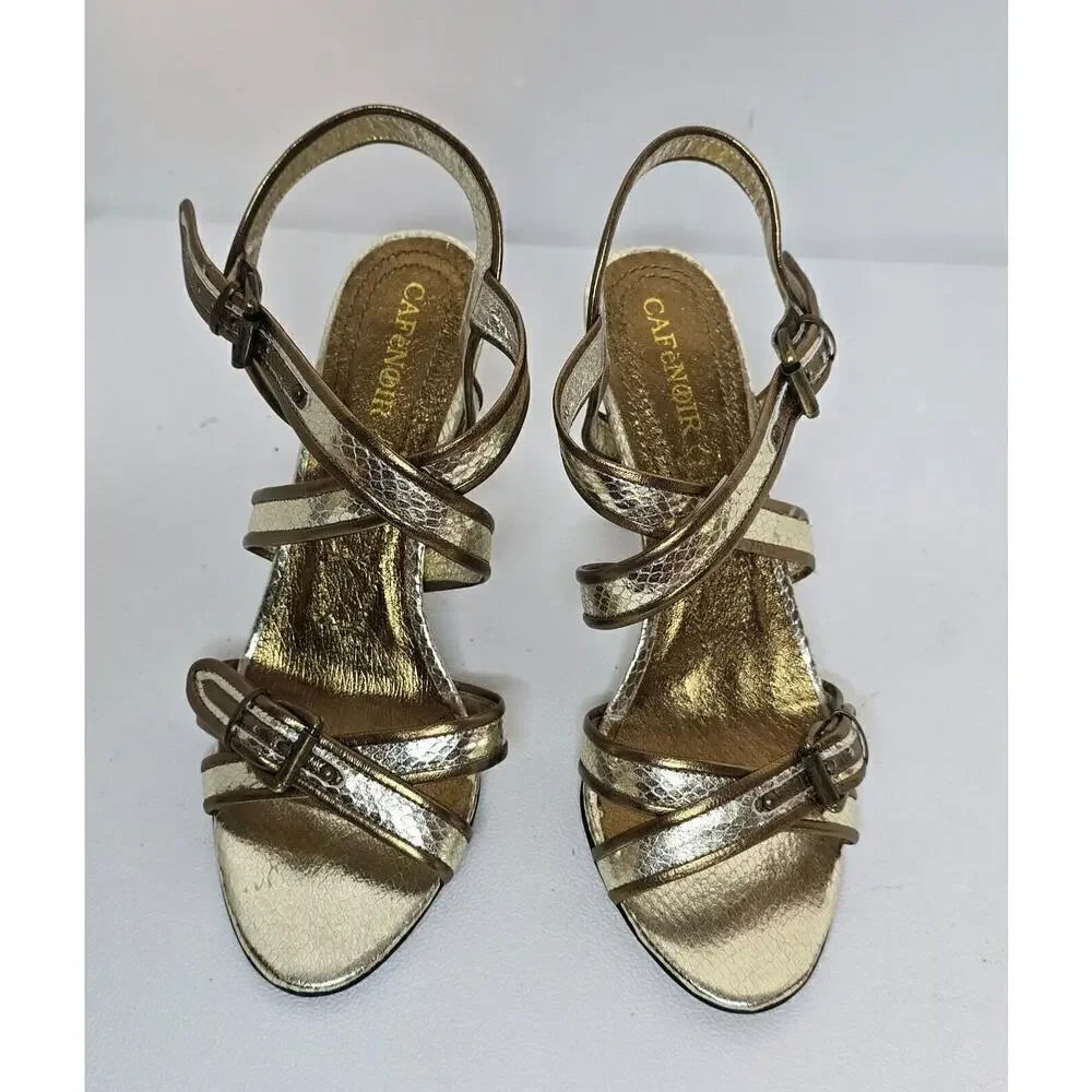 Women's shoes CafèNOIR EU 40 (US 9) Sandals Heels gold/bronze trim leather NEW